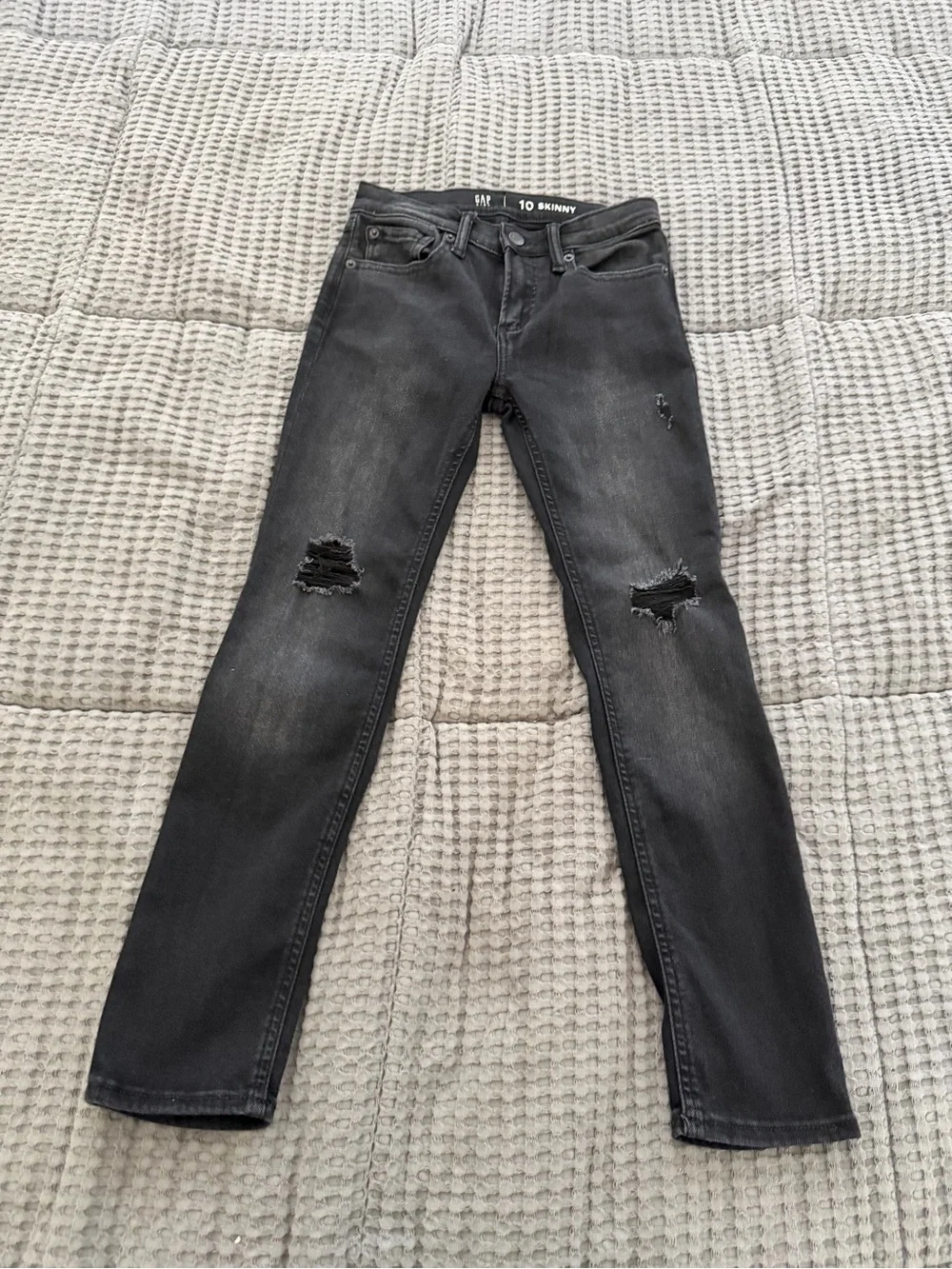 GAP Boys Skinny Straight Ripped Jeans Black Faded Wash Size 10 Adjustable Waist